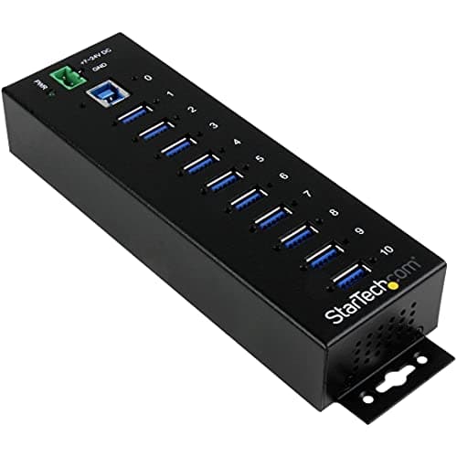 Image of StarTech 10-Port USB 3.0 Hub - 5Gbps - Metal Industrial USB-A Hub with ESD & Surge Protection - Din Rail, Wall or Desk Mountable - TAA Compliant USB Expander Hub (ST1030USBM)