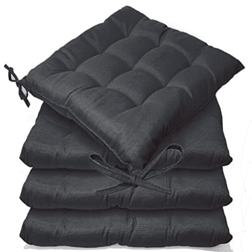 Image of Casabella Pack of 2 Seat Pad for Dining Chair Garden Kitchen Chair Cushion With Tie On_9 Stitch_Black Indoor/Outdoor Comfortable chair pads for Kitchen seat pads 9 stitch cushions