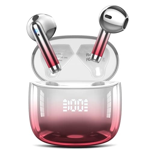 Image of Kicoeon Wireless Earbuds Bluetooth 5.4 Headphones with 4 Mic HiFi Stereo Sound, Wireless Headphones with Dual LED Display Touch Control, 40H Playtime Bluetooth Earphones IP7 Waterproof, Red