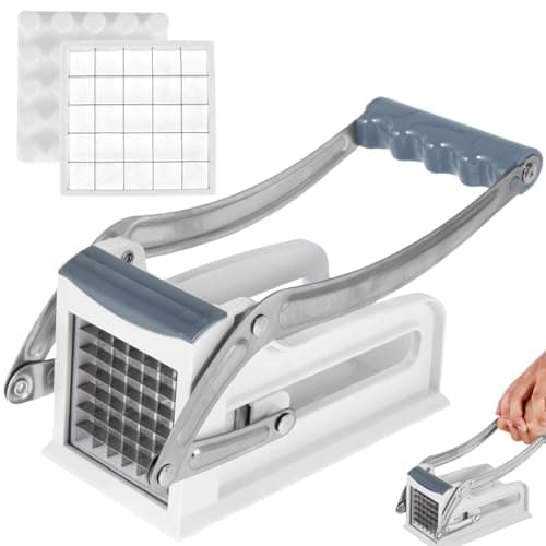 Image of Potato Chipper, Professional Chip Cutter, French Fry Cutters, Plastic and Stainless Steel Potato Cutter, Potatos Slicer, Includes 25/49 Holes Blades Manual Food Slicer Dicer with No-Slip Suction Base