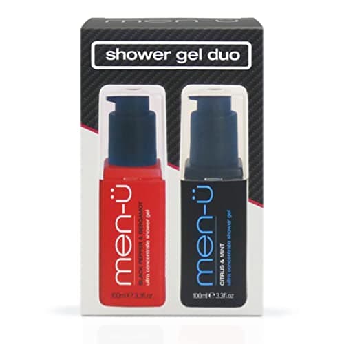 Image of men-u gifts for men SHOWER GEL DUO – Ultra concentrate body wash men gift sets w/ 1x Black Pepper & Bergamot 100ml and 1x Citrus & Mint shower gel 100ml. Mens toiletries set with Vegan Shower gel
