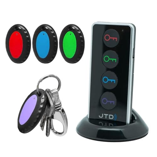 Image of JTD Key Finder RF Item Locator with 1 Transmitter and 4 Receivers, 130ft Working Range Wireless Item Tracker Support Remote Control LED Flashlight Function for Finding Phone, Wallet and Keys