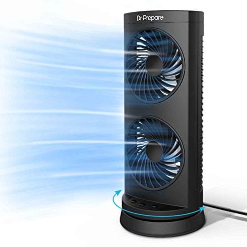 Image of Dr. Prepare Desk Fan Tower Cooling Fan, Portable Oscillating 3-Speed, Dual Air Circulation, 110° Oscillation, 3 Timers, Personal Table Fan for Bedroom Desktop Home Room Office, UK 3-Pin Plug