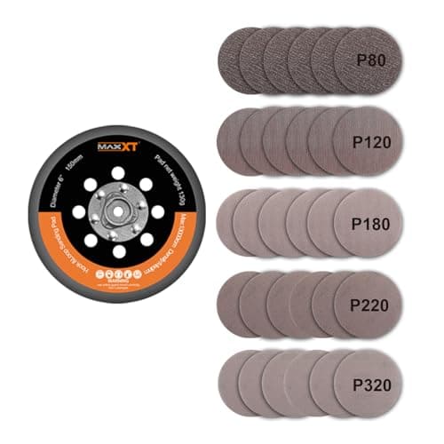 Image of MAXXT a 150mm Hook & Loop DA Sander Backing Plate Pad and 30pcs sandpaper, Dual-Action Random Orbital Sanding Pad - Low Profile Edge, Medium Density - for MAXXT Brushless Orbit Sander