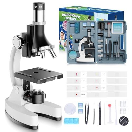 Image of 100X-1200X Kids Microscope Kit for Children: Kid Microscope for Teenagers STEM Biology Discovery - Science Experiments Microscopio Set with Slides, Metal Frame, Box Educational Gift For Child 8-12