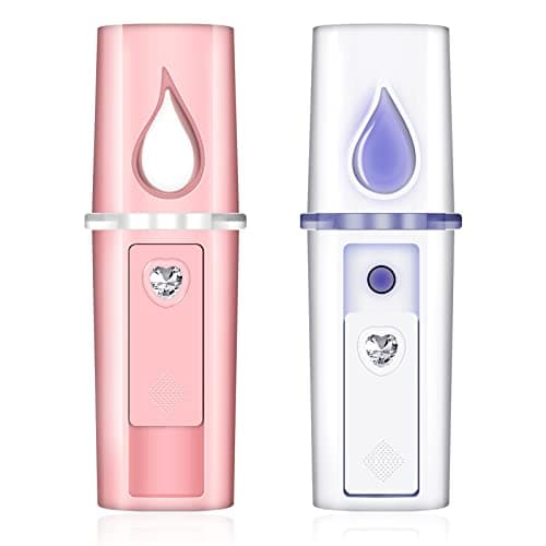 Image of 2 Pcs Nano Facial Mister Summer Portable Mini Face Mist Handy Sprayer Face Hydration Spray with USB Rechargeable Mirror Function for Skin Care Eyelash Extension Makeup(Pink,White)