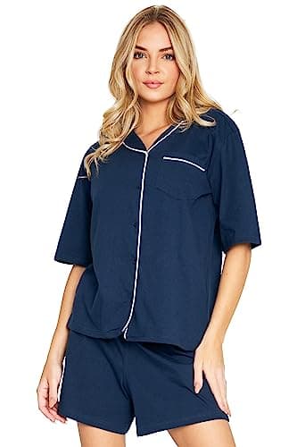 Image of CityComfort Womens Pyjamas Set 2 Pcs Short Button Down PJs Comfy Classic Soft Loungewear Summer Nightwear Gifts for Women (L, Navy)