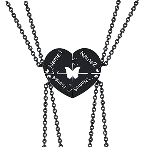 Image of VNOX 2/3/4/5 Pcs Customize Personalised Friendship/Love Family Butterfly Heart Puzzle Couple Pendant Necklaces for Lover Friend BFF,Stainless Steel Jewellery,Free Engraving