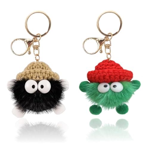 Image of NyaSaa Cute Mink Plush Pom Pom Keychain, 2PCS Soft Ball Pendant Keychain For Girls