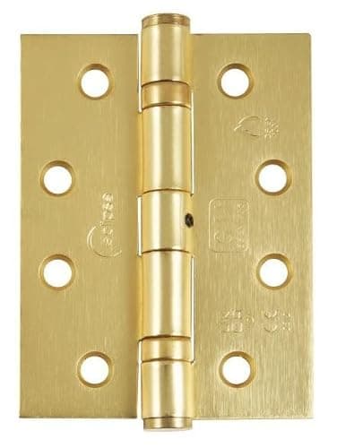 Image of Eclipse Steel Ball Bearing Door Hinges, 4 Inch 102mm, Grade 11, Fire Rated, One Pair & Screws (Satin Brass)