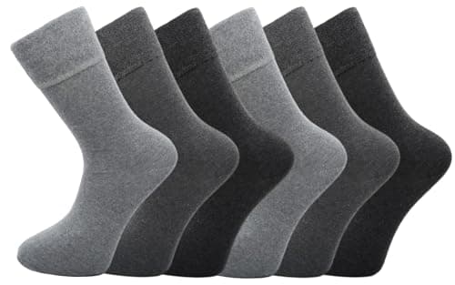 Image of SOCK-TEC 6 Pairs Mens Non Elastic Socks Diabetic Friendly Soft Cotton Wide Flexi Top Grip UK 6-11 (Plain Grey's)