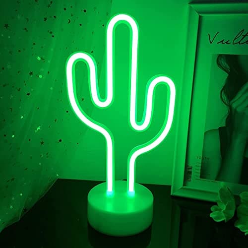 Image of NIWWIN Cactus Neon Signs, Table Lamp Neon Decorative Lights Battery or USB Operated, Decoration Night Light for Christmas Birthday Party Living Room Bedroom Children Gifts
