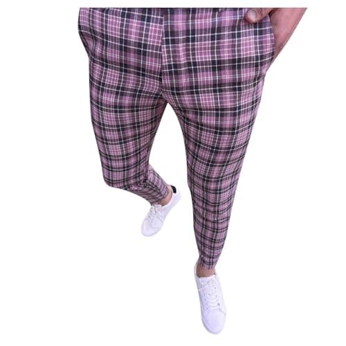 Image of Generisch Men's Trousers with Pockets Casual Plaid Printed Pockets Zip Buttons Feet Trousers Suit Pants Jogging Bottoms Men's Casual Trousers, pink, XL