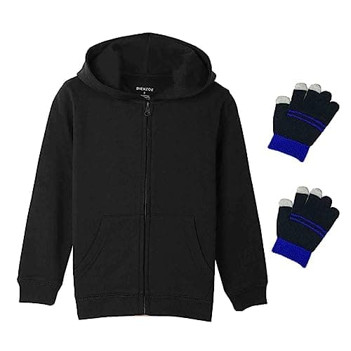 Image of Bienzoe Boys Zip Up Hoodie: Kids Soft Anti-Pilling Fleece School Uniform Sweatshirt Black 12