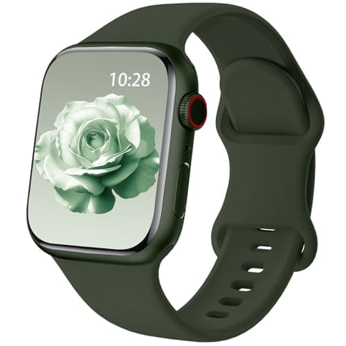 Image of Patented Upgraded Silicone Strap Compatible with Apple Watch Straps 38mm 40mm 41mm 42mm 44mm 45mm 46mm 49mm Women Men,Soft Sport Bands for iWatch Series 11 10 9 8 7 6 5 4 3 2 1 SE Ultra,Dark Green