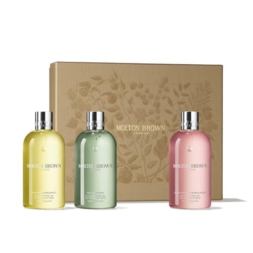 Image of Molton Brown Floral & Green Bath & Shower Gel Gift Set for Women - Trio of 300 ml Luxury Scented Bath & Shower Gel, Body Care Beauty Set, Mothers Day