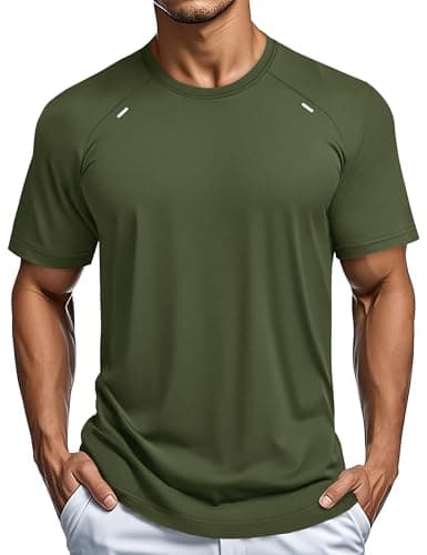 Image of MAGCOMSEN Men's Gym Shirts Quick Dry Running Tee Breathable Gym T Shirts Moisture Wicking Workout Training Short Sleeve Tops Green, L