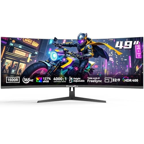 Image of CronusPro 49 Inch Ultra Wide Curved Gaming Monitor, DQHD(5120×1440) 165Hz, 1ms MPRT, Tilt/Swivel/Height Adjustable, 32:9, 4000:1, 127% sRGB, 1500R, FreeSync, HDR400, HDMI DisplayPort, VESA Mount Black