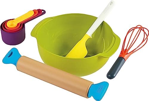 Image of Casdon Joseph Joseph Toys. Bake Set. Toy Kitchen Playset for Kids with Easy-Grip Rolling Pin, Whisk, Measuring Cups, and Mixing Bowl for Real Baking. For Children Aged 3+