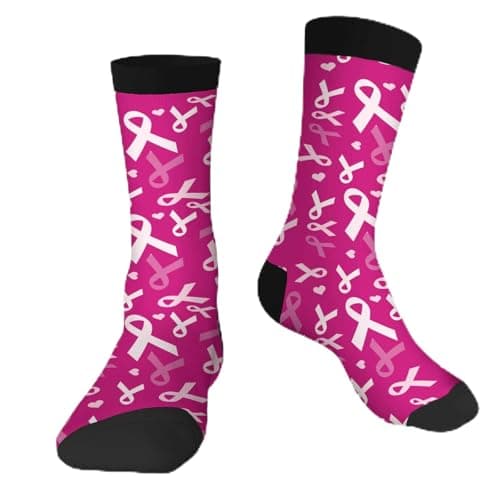 Image of Muntayson Pink Ribbons Unisex Cushioned Crew Athletic Socks Men & Women Moisture Wicking Breathable Performance