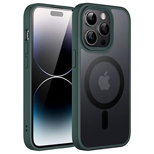Image of JETech Magnetic Case for iPhone 14 Pro Max 6.7-Inch Compatible with MagSafe, Translucent Matte Back Slim Shockproof Phone Cover (Dark Green)