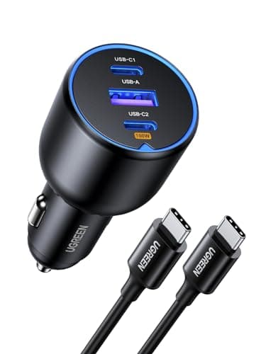 Image of UGREEN 130W USB C Car Charger 3-Port PD 100W PD3.0/QC4.0/PPS Fast Car Charger Adapter with 100W USB C Cable Compatible with iPhone 17/16/15/14 Series, Galaxy S25/S24/S23 Ultra, iPad, Tablet, Laptop
