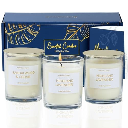 Image of PROFIKLA Scented Candles Gift Set, Lavender, Peony & Wild Berries, Sandalwood Soy Wax Candle, 3 x 3.5oz 75 Hours Burn Time, Elegant Candles Gift for Women, Mum, Mother's Day