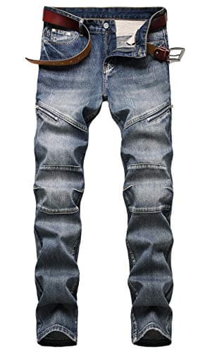 Image of AIYINO Mens Ripped Slim Straight Fit Stretch Biker Jeans Stylish Denim All Waist(36 Vintage Blue)