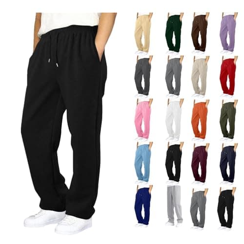 Image of Black Joggers Boys Age 15-16 Years School Trousers Boys Elastic Waist Straight Wide Leg Tracksuit Bottoms Casual Drawstring Baggy Sweatpants Sports PE Joggers with Pockets Unisex Black