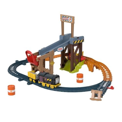 Image of Thomas & Friends Motorized Toy Train Set Diesel’s Lift & Load Construction with Track & Cargo for Preschool Kids Ages 3+ Years, JBW20