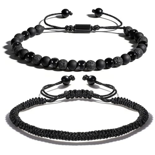 Image of TIESOME Mens Bracelets Beads, Natural Stone 8mm 8MM Black Onyx Obsidian Lava Stone Beads-Handmade for Men Teen Birthday Anniversary Father's Day Gifts