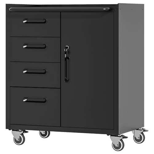 Image of IKIMI Mobile Tool Storage Cabinet with 4 Drawer and 1 Locking Doors,Heavy Duty Rolling Tool Cabinets for Garage,Metal Storage Cabinets with Wheels,Assembly Required
