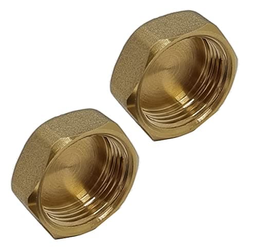 Image of Pipestation® 15mm Fitting Blanking Cap 1/2" Female Thread - Pack of 2 | Compression Plumbing Fittings | Hex Brass Blanking Nut Caps | Blanking Stop Cap 1/2 inch | Brass Fitting Caps | Pipe Fitting Cap