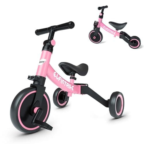 Image of besrey 5 in 1 Toddler Bike for 10 Month to 4 Years Old Kids, Toddler Tricycle Kids Trikes Tricycle, Gift & Toys for Boy & Girl, Balance Training, Removable Pedals - Pink