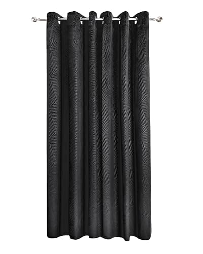 Image of Emma Barclay Midnight - Embossed Velvet Woven Thermal Eyelet Door Curtain (Black, Width 66" x 84"Drop (168x213cm))