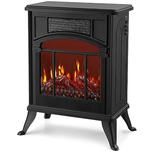Image of NETTA Stove Heater Electric Fireplace With Fire Flame Effect, Freestanding Portable Electric Log Wood Burner Effect - 1900W