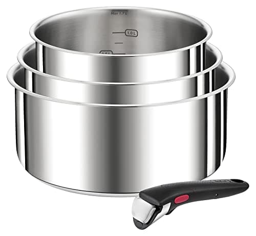 Image of Tefal L898S4 Ingenio Preference 4-Piece Casserole Set | Stackable | Space Saving Stainless Steel | Suitable for Induction Cookers | Stainless