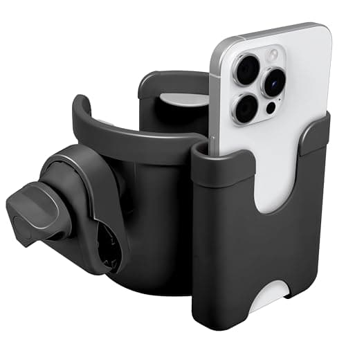 Image of MC MICUS 2-in-1 Universal Stroller Cup Holder with Phone Holder | Secure Drink Organiser for Wheelchair, Pushchair, Buggy, Bike, Walker | Baby Essentials & New Mum Gifts