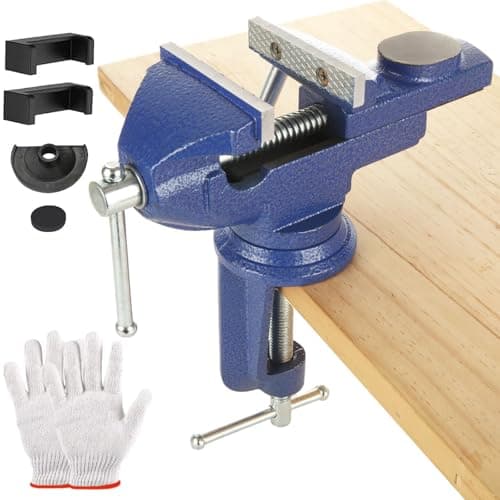 Image of MUXHEL Vice 70mm, Bench Vice Clamp 360° Swivel Base Vices for Workbench, Heavy Duty Work Bench Clamp Table vice for Small DIY Craft Projects Sanding Drilling Welding-Blue