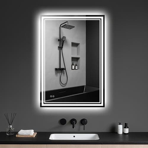 Image of Archaluxe Bathroom Mirror with LED Light: 500x700mm Illuminated Wall Mounted LED-Bathroom-Mirror with Shaver Socket, Anti-Fog,3 Colors Dimmable, Memory Function, IP44 Smart Mirror Horizontal/Vertical