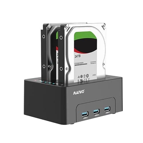 Image of MAIWO Dual Bay Hard Drive Docking Station with Offline Clone for 2.5 3.5 Inch SATA HDD SSD, 3X USB 3.0 Hub Extension, 48TB Capacity, External Hard Drive Duplicator Cloner Copier