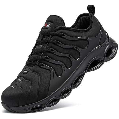 Image of LARNMERN Steel Toe Cap Trainers Mens Safety Trainers Breathable Safety Shoes Comfortable Work Shoes Lightweight Cushioning Fashion (Black,9 UK)