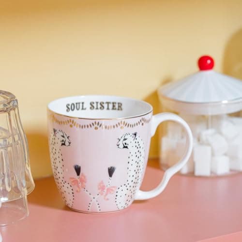 Image of YVONNE ELLEN Soul Sister Large Mug | Ceramic Coffee Mug, Tea Mug & Coffee Cup, Tea Cup, Pink Mug, Bone China Mug for Tea & Coffee, Cups and Mugs Set of 1 | 13.5 x 10 cm | 500ml