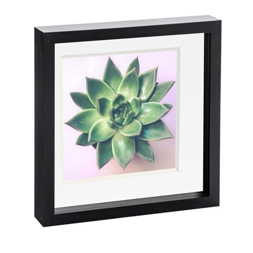 Image of Nicola Spring 10" x 10" Black 3D Box Photo Frame - 8" x 8" Mount - White