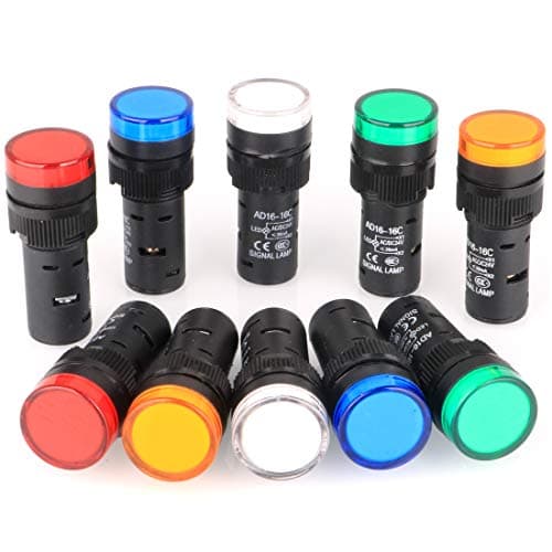 Image of Gebildet 10Pcs 16mm Indicator Light AC/DC 12-24V LED Flush Panel Mount (Red/Green/Blue/Orange/White, Each Color 2pcs)