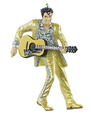 Image of Elvis Presley in Gold Suit Holding Guitar Christmas Ornament