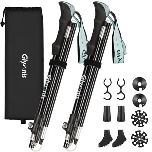 Image of Glymnis Walking Poles 2 Pack Collapsible Walking Poles for Women Men with Quick Lock System, Foldable Hiking Trekking Poles for Senior Trekking, Backpacking