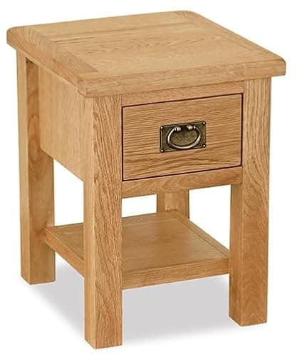 Image of Surrey Oak Lamp Table with Storage Drawer | Roseland Furniture Traditional Rustic Waxed Solid Wood Side End Sofa Table for Living Room, Hallway or Bedroom | Fully Assembled
