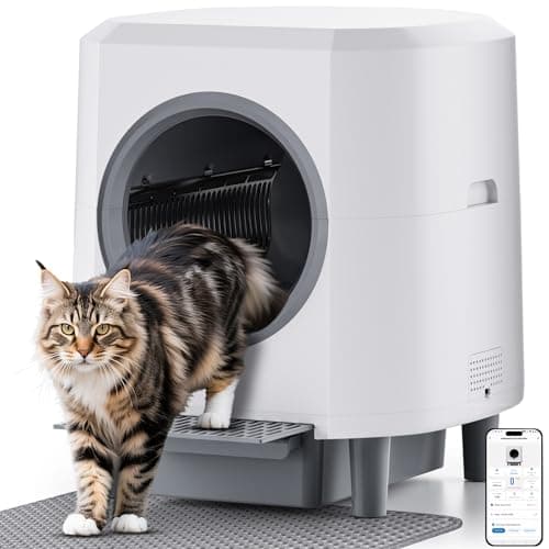 Image of Automatic Cat Litter Tray Self-Cleaning Litter Box Ellenpent, Odor Control, 90L Large Capacity with APP Control and 10 Safety Sensor, for Multiple Cats, with 3 Rolls Cat Waste Bags (Solid white)