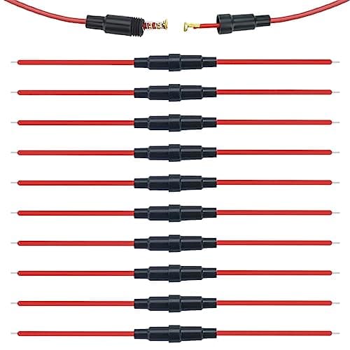 Image of BeiLan Professional Inline Screw Type AGC Fuse Holder Set, 32V 20A With 22 AWG Wire, for Fast-Blow Glass Fuse (5X20mm) - 10Pcs